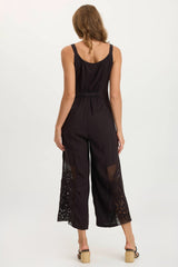 Nairi Linen/Crochet Mesh Contrast Jumpsuit