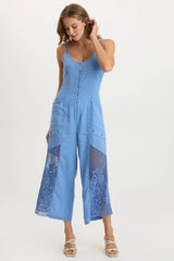 Nairi Linen/Crochet Mesh Contrast Jumpsuit