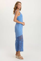Nairi Linen/Crochet Mesh Contrast Jumpsuit