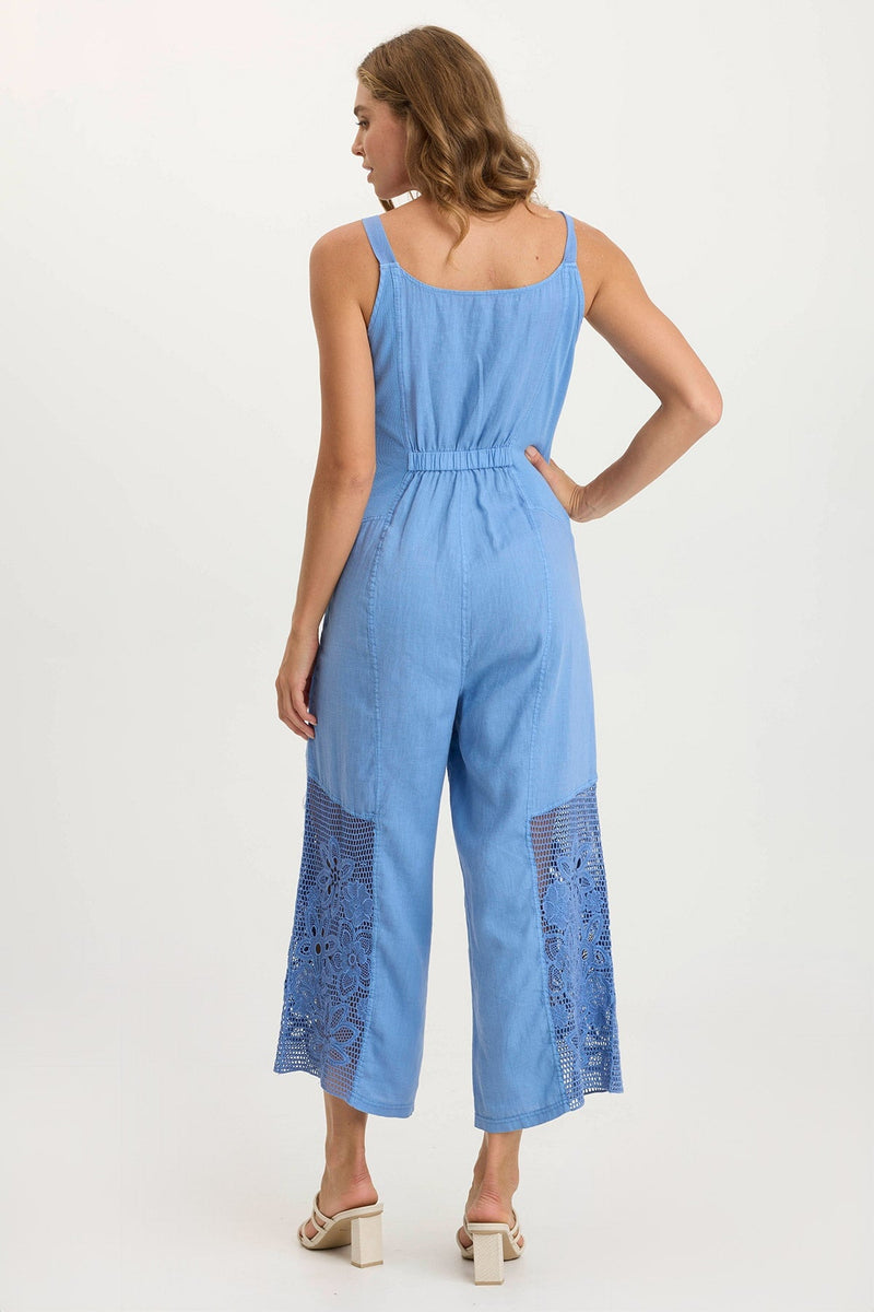 Nairi Linen/Crochet Mesh Contrast Jumpsuit