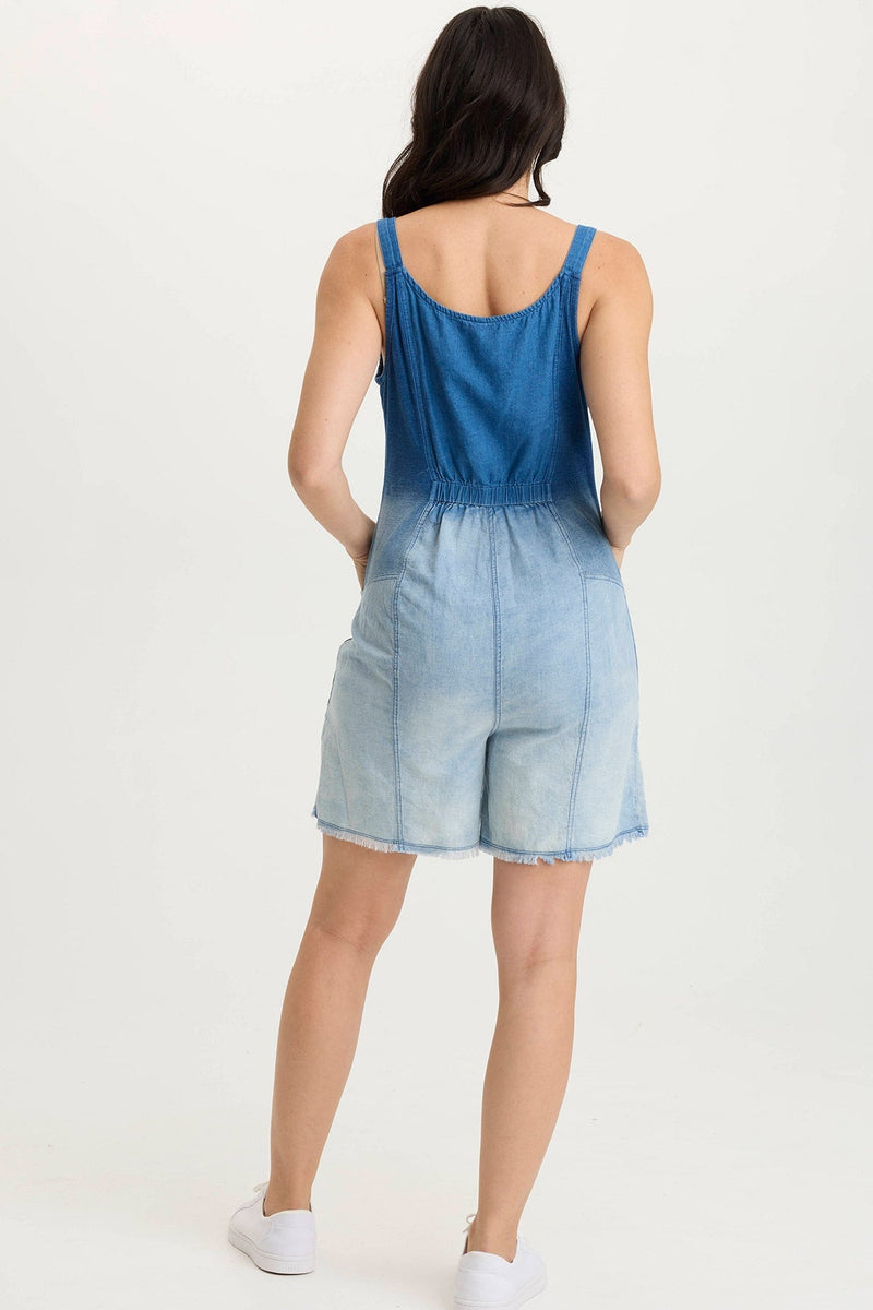 Sauni Indigo Twill/Jersey Adjustable Romper