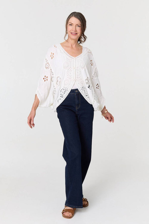 Crochet Texture 3/4 Sleeve Cardigan