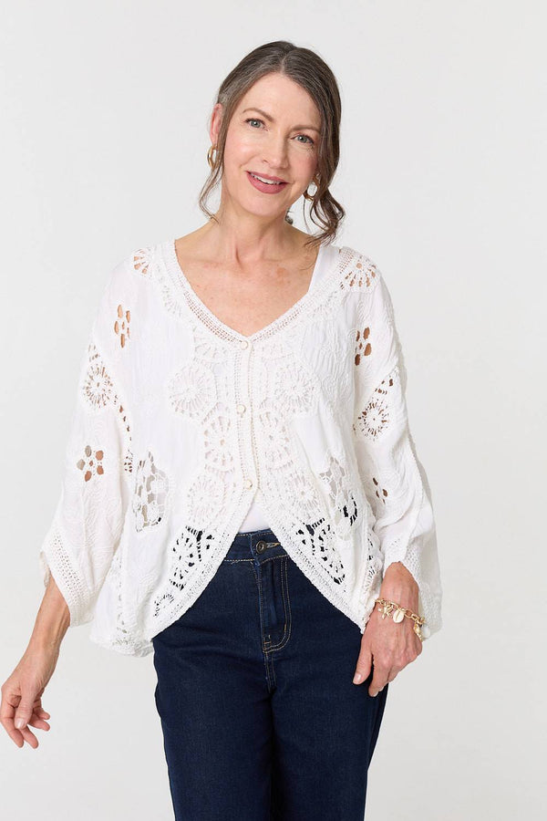 Crochet Texture 3/4 Sleeve Cardigan