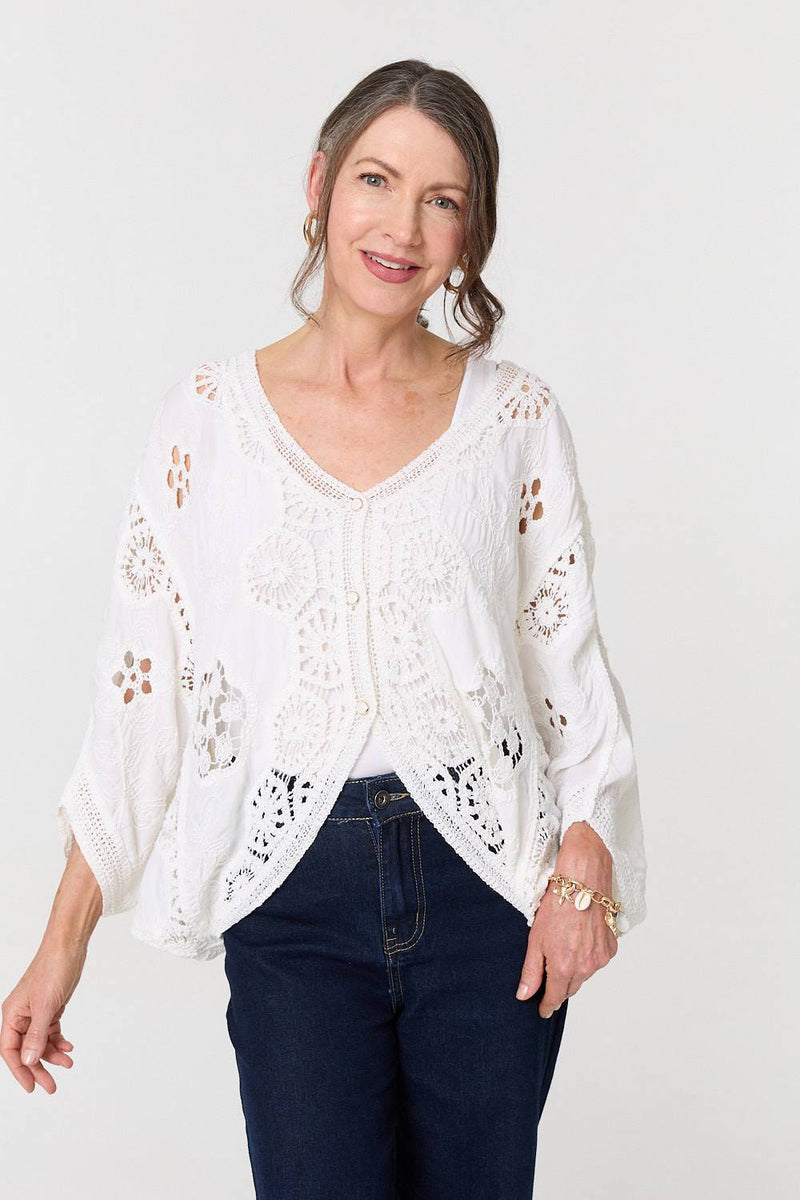 Crochet Texture 3/4 Sleeve Cardigan
