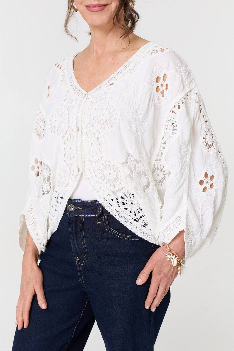 Crochet Texture 3/4 Sleeve Cardigan