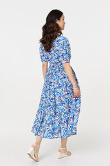 Leaf Print 1/2 Sleeve Midi Shirt Dress