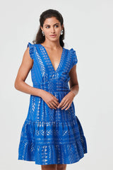 Metallic Cap Sleeve Short Skater Dress