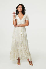 Animal Print Tassel Tie Maxi Dress