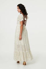 Animal Print Tassel Tie Maxi Dress