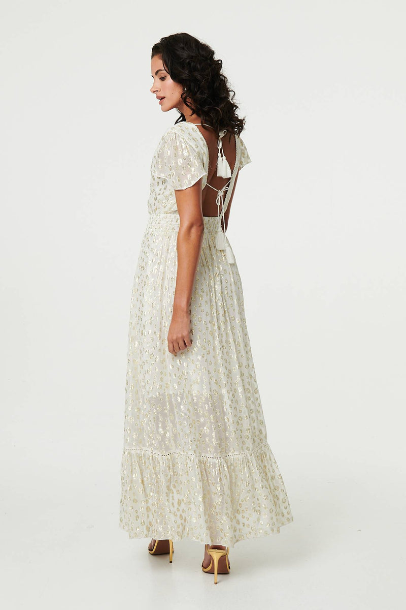 Animal Print Tassel Tie Maxi Dress