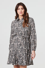 Animal Print Tie Waist Short Shirt Dress