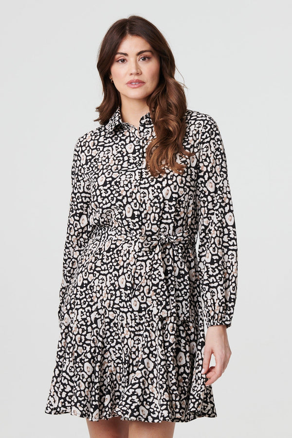 Animal Print Tie Waist Short Shirt Dress