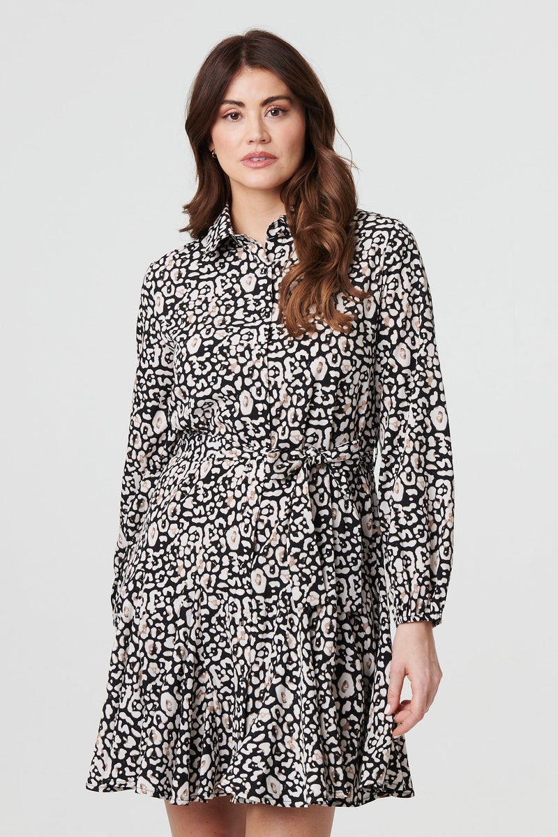 Animal Print Tie Waist Short Shirt Dress