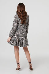Animal Print Tie Waist Short Shirt Dress