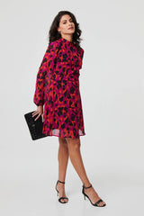 Animal Print Tie Waist Mini Skater Dress