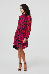 Animal Print Tie Waist Mini Skater Dress