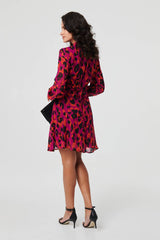 Animal Print Tie Waist Mini Skater Dress