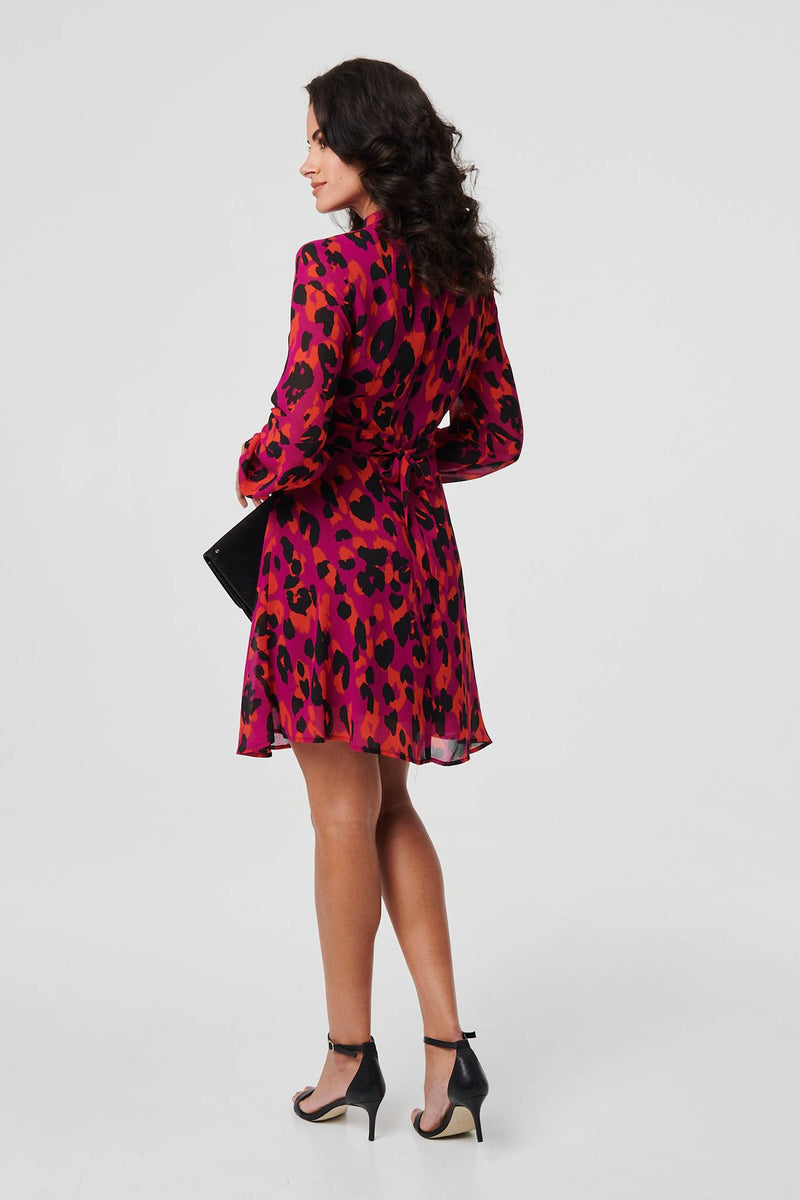 Animal Print Tie Waist Mini Skater Dress
