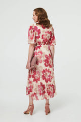 Floral 1/2 Sleeve Empire Midi Dress