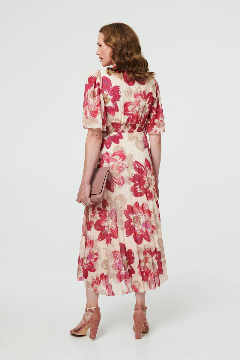 Floral 1/2 Sleeve Empire Midi Dress