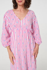Striped Long Sleeve Empire Maxi Dress