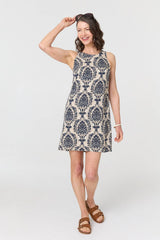 Baroque Print Sleeveless Mini Dress