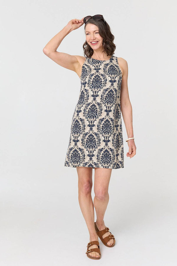 Baroque Print Sleeveless Mini Dress