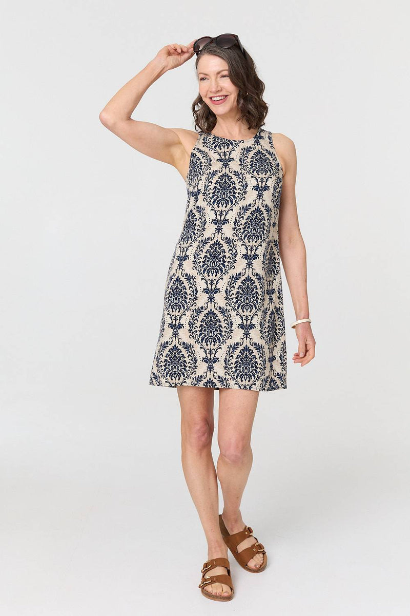 Baroque Print Sleeveless Mini Dress