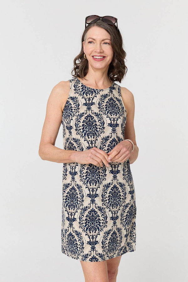 Baroque Print Sleeveless Mini Dress