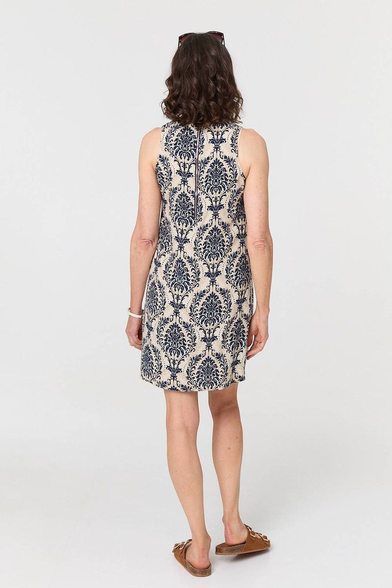 Baroque Print Sleeveless Mini Dress