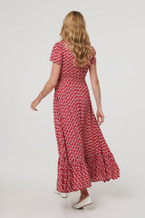 Printed Smocked Tie Waist Maxi Dress