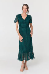 Lace Layered Short Sleeve Midi Dress