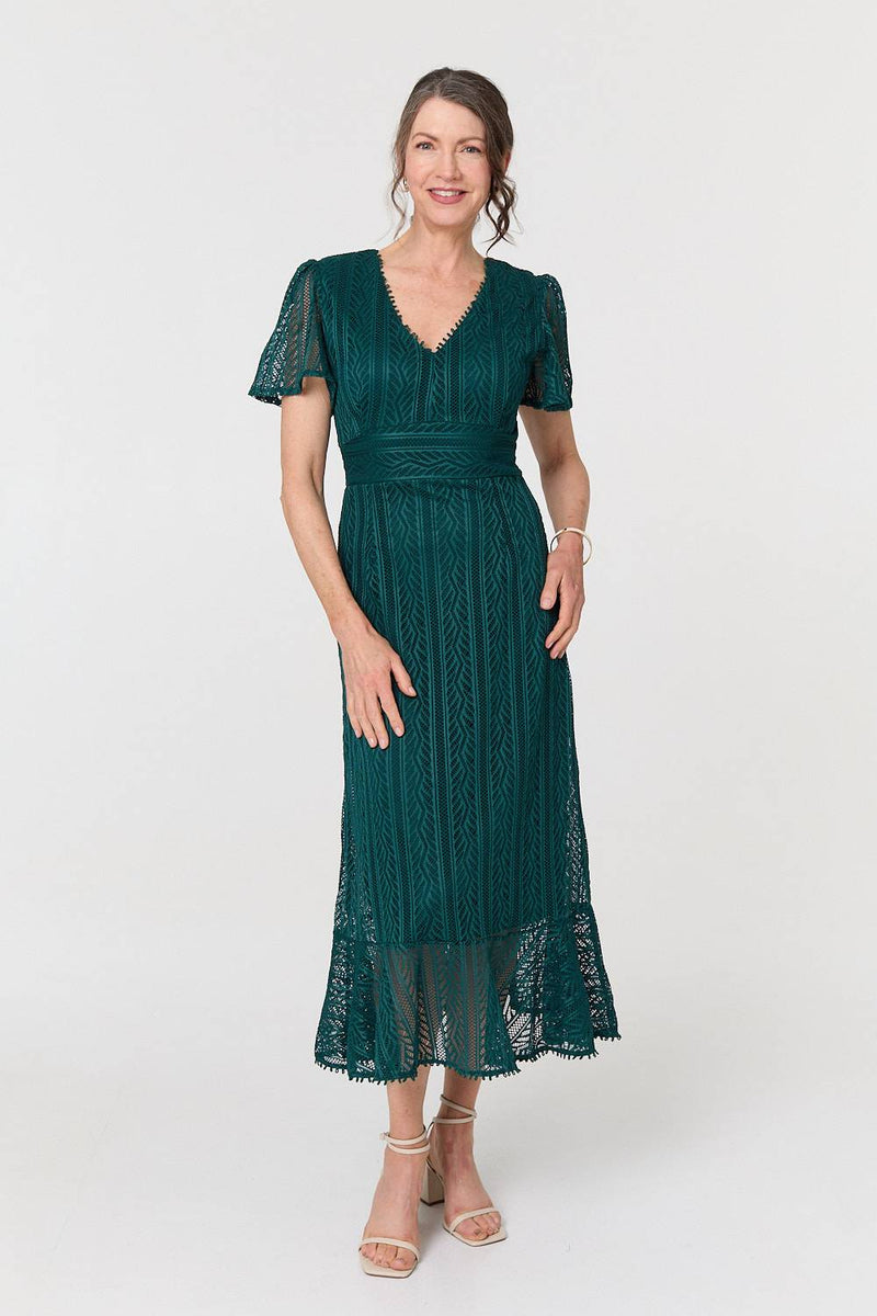 Lace Layered Short Sleeve Midi Dress