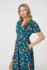 Floral Lace Trim Short Sleeve Midi Dress