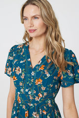 Floral Lace Trim Short Sleeve Midi Dress