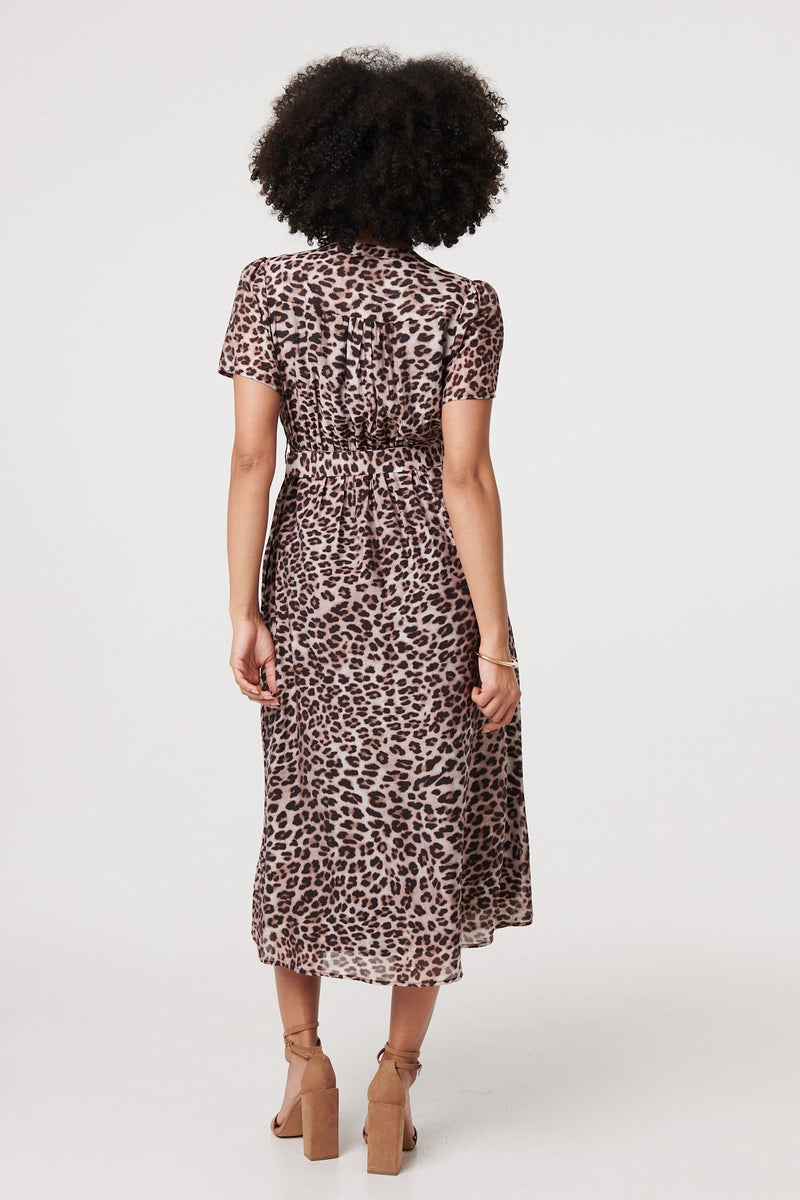 Animal Print Belted Midi Shirt Dress