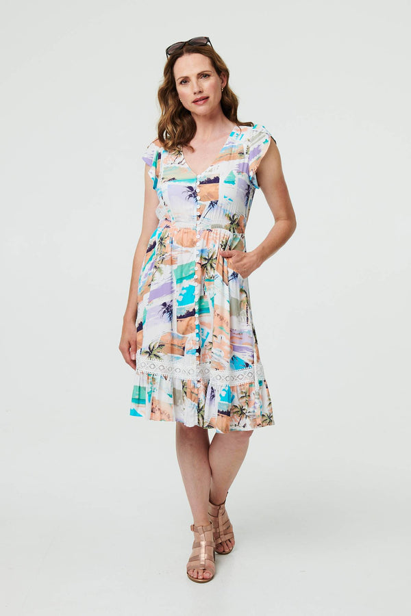 Patchwork Print Lace Knee Length Dress