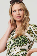 Printed 1/2 Sleeve A-Line Midi Dress