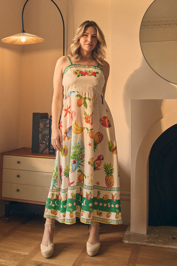 Border Print Cami Strap Midi Dress