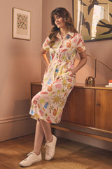 Abstract Tie Waist Midi Shirt Dress