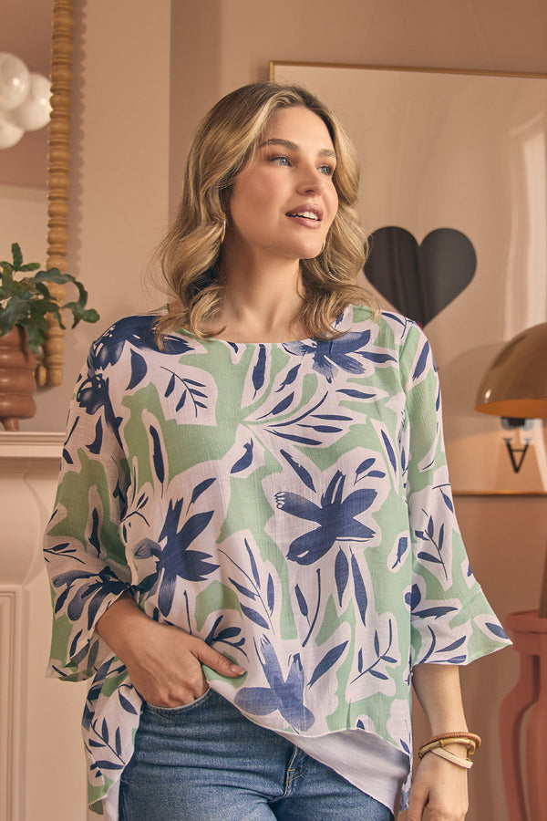 Floral Print Layered Relaxed Tunic Top