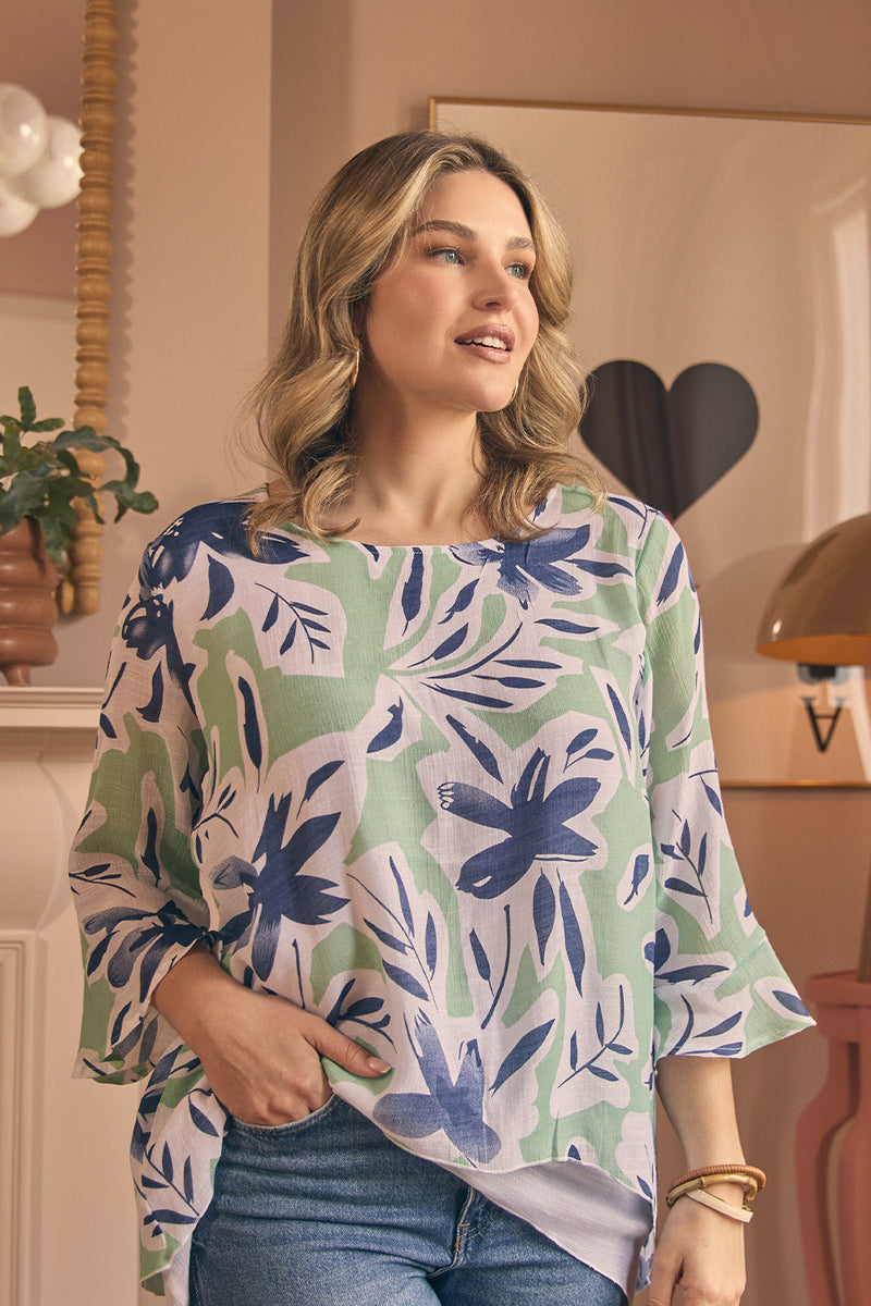 Floral Print Layered Relaxed Tunic Top