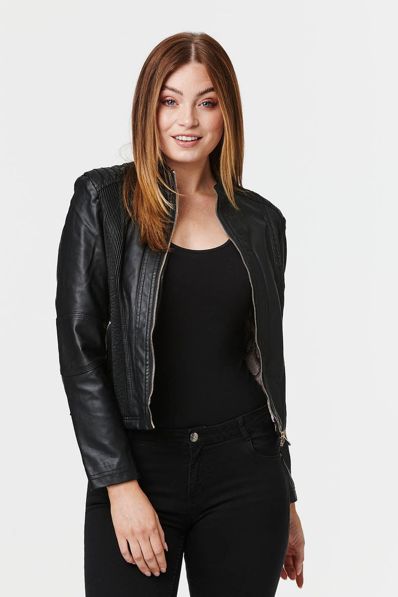 Zip Front Faux Leather Jacket