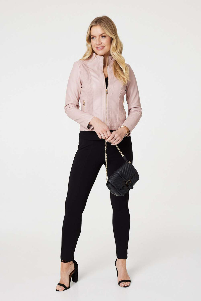 Zip Front Faux Leather Jacket