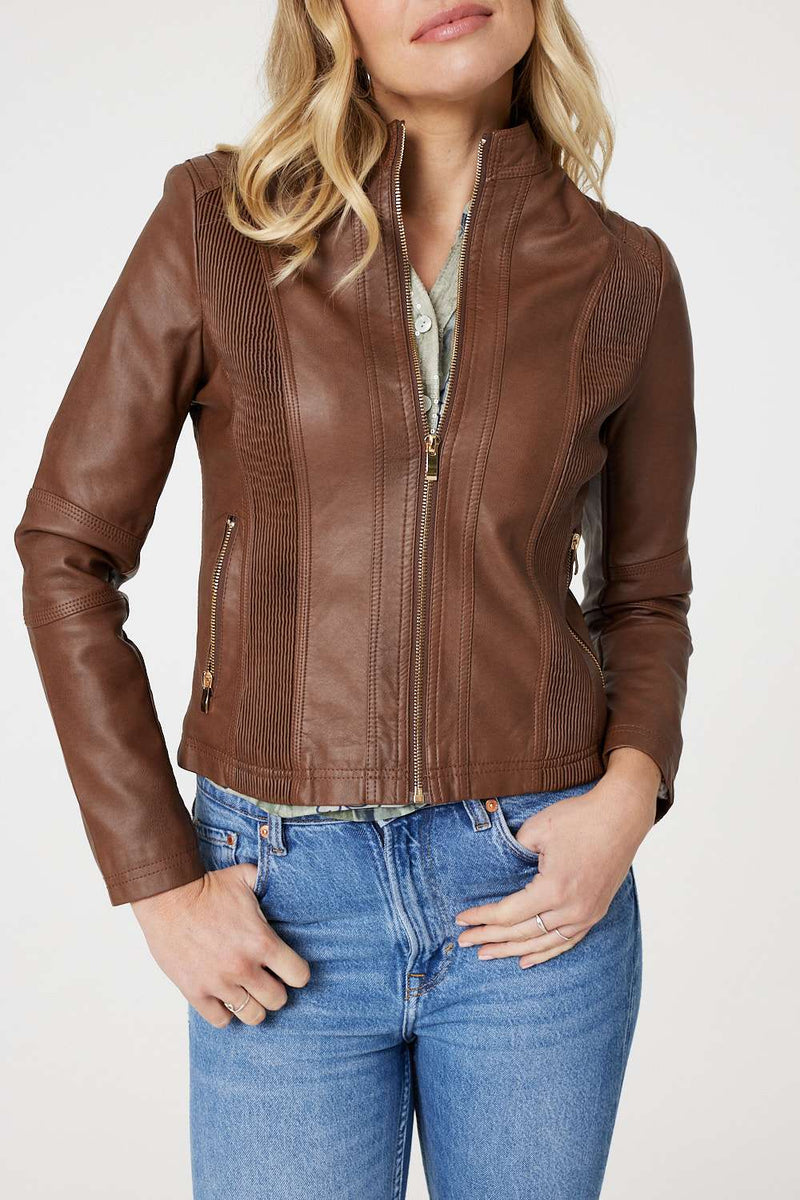 Zip Front Faux Leather Jacket