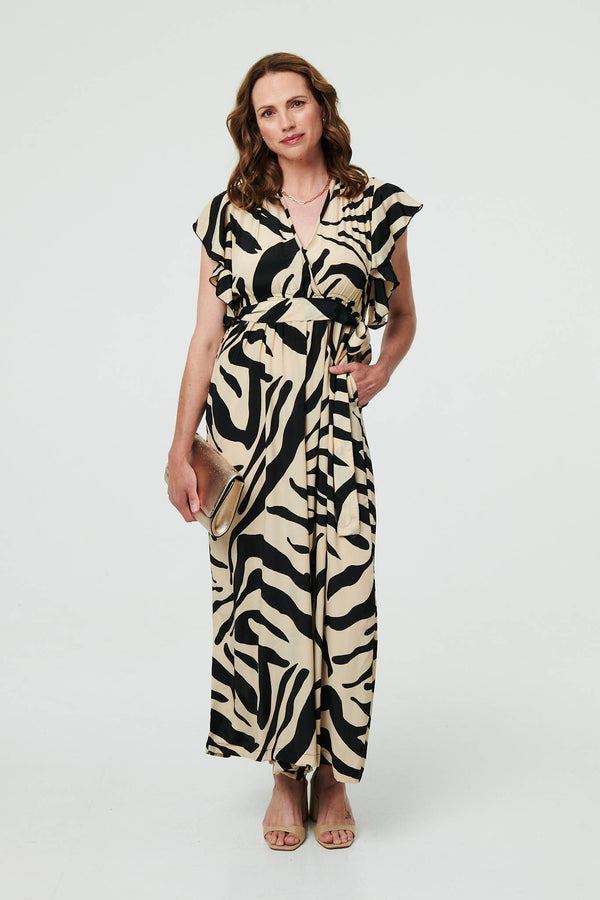 Zebra Print Frilled Cap Sleeve Jumpsuit