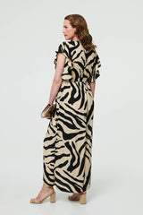 Zebra Print Frilled Cap Sleeve Jumpsuit
