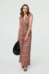 Geo Print Sleeveless Tie Waist Jumpsuit