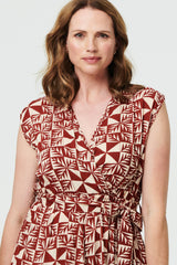 Geo Print Sleeveless Tie Waist Jumpsuit