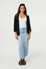 Sheer Mesh Texture 3/4 Sleeve Cardigan